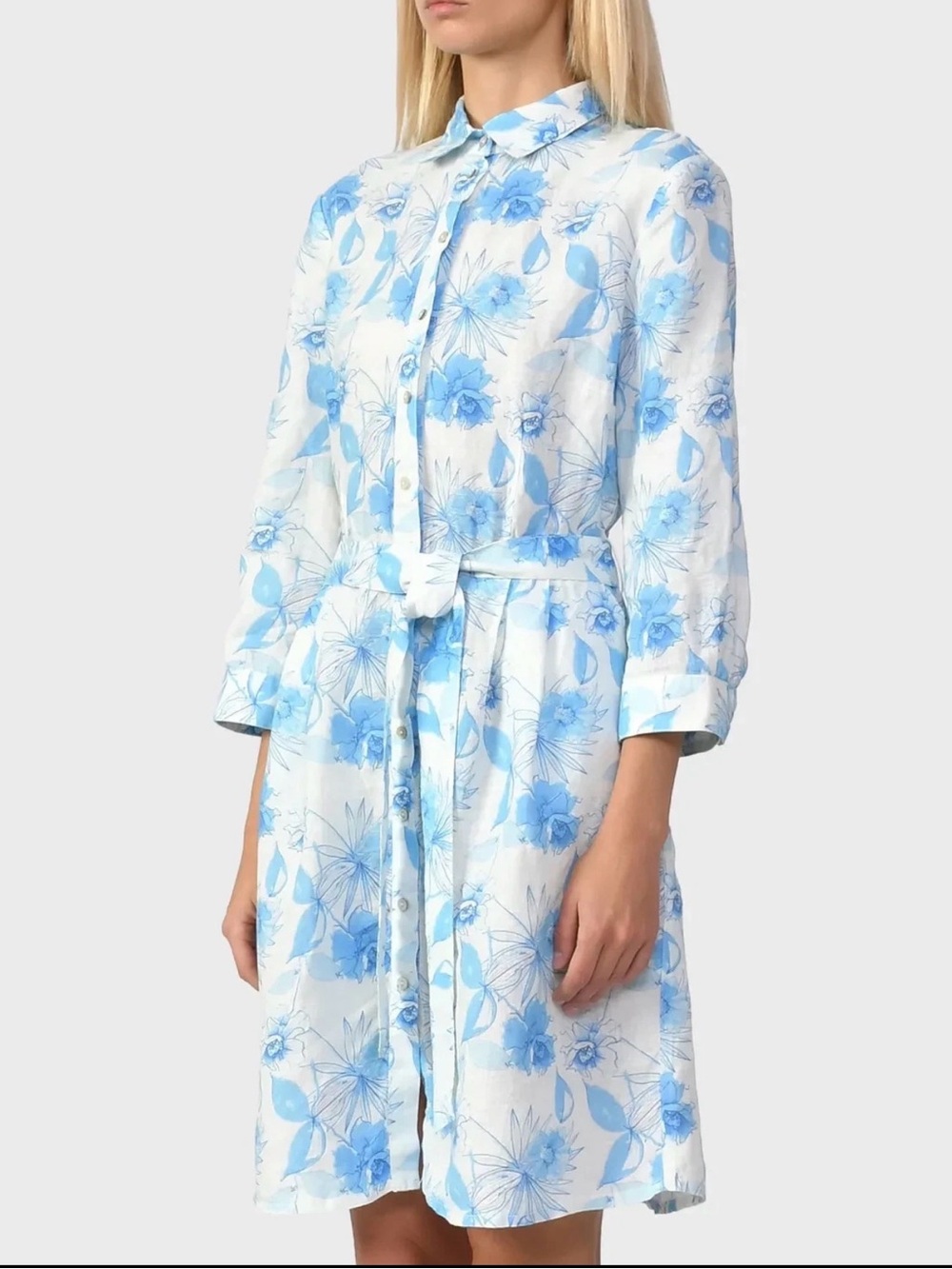 🆕120% Lino Floral Linen Belted Shirtdress - Picture 3 of 15